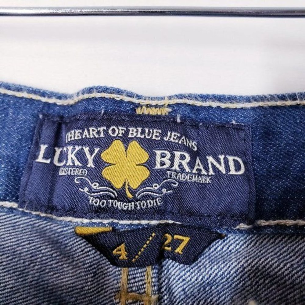 Lucky Brand Women's The Cut‎ Off Denim Jean Shorts Raw Hem Mid Rise Shorts sz 27 - Picture 8 of 13